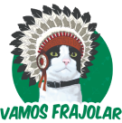 Mascote frajola, com cocar de índio na cabeça